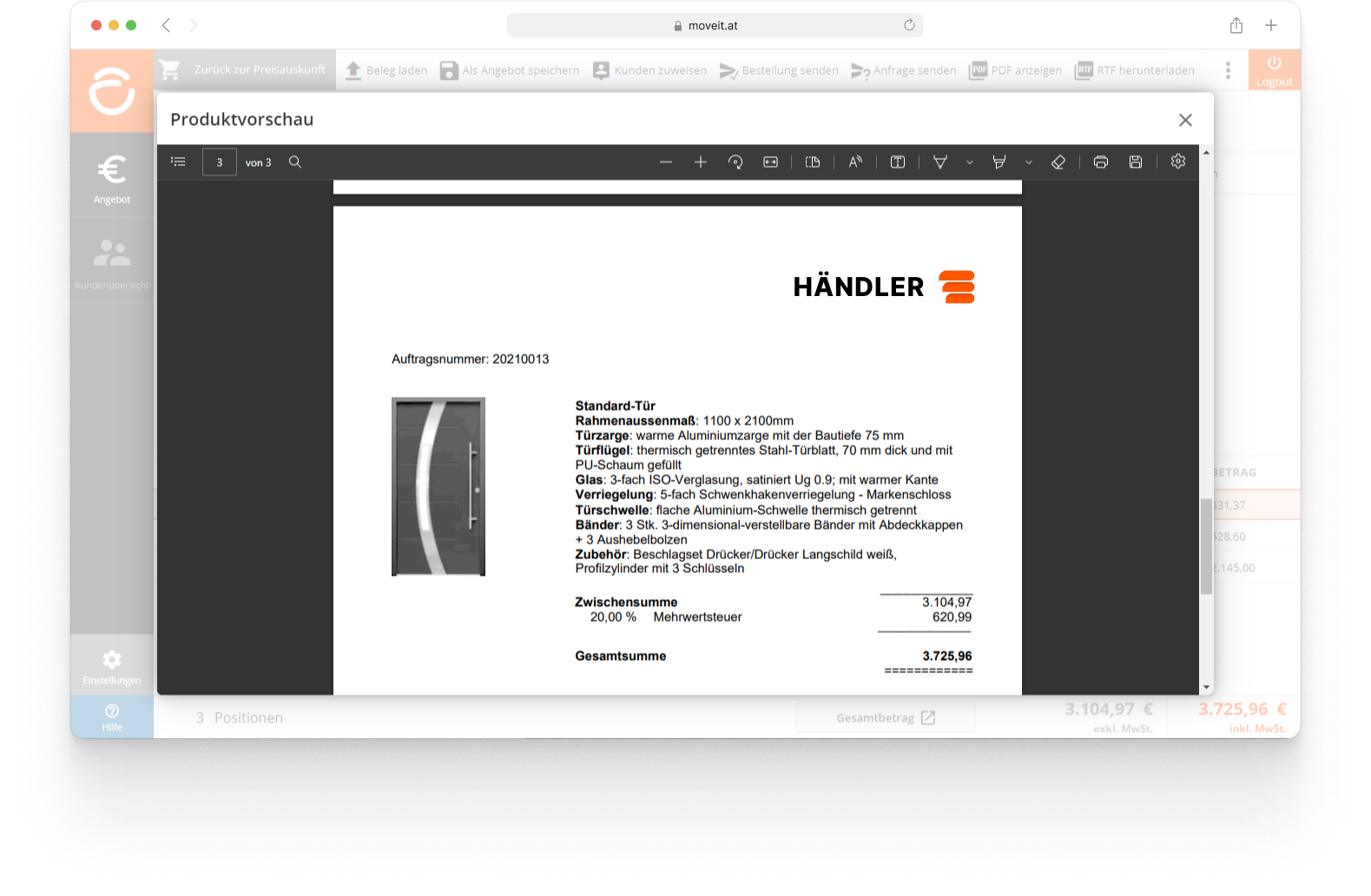 Formulargenerierung des gesamten Belegs aus moveIT EASY